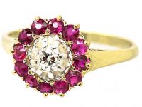 Edwardian 18ct Gold, Ruby & Diamond Cluster Ring