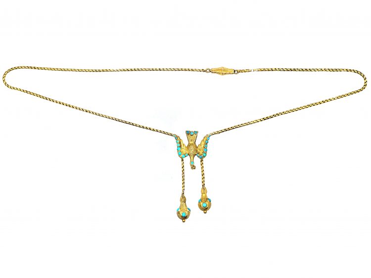 Early 19th Century St Esprit 15ct Gold & Turquoise Necklace with Two Drops