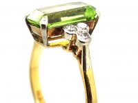 Edwardian 18ct Gold & Platinum Ring set with a Peridot with Diamond Set Shoulders