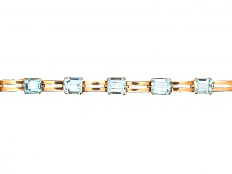 Retro 14ct Gold bracelet set with Aquamarines