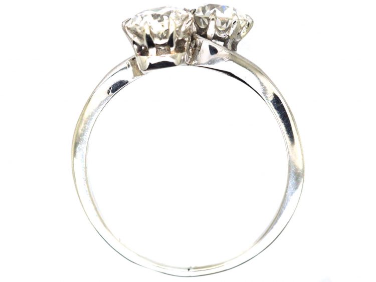 Early 20th Century Platinum, Two Stone Diamond Crossover Ring