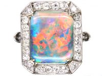 Art Deco Platinum, Black Opal & Diamond Ring