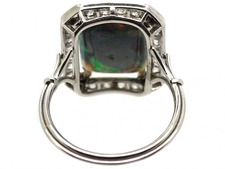 Art Deco Platinum, Black Opal & Diamond Ring