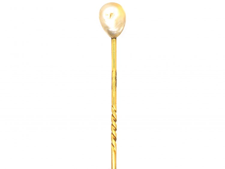 Edwardian 18ct Gold, Large Baroque Pearl Tie Pin