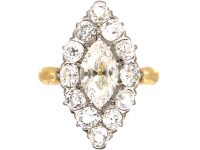 Victorian 18ct Gold Marquise Shaped Diamond Ring set with a Large Marquise Diamond
