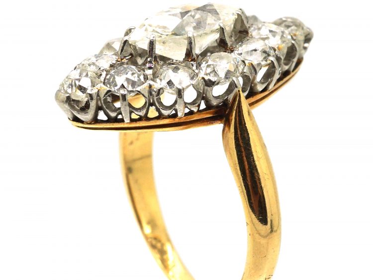 Victorian 18ct Gold Marquise Shaped Diamond Ring set with a Large Marquise Diamond
