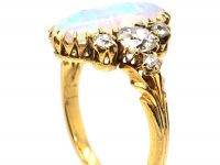 Edwardian 18ct Gold Ring set with a Large Oval Cabochon Cut Opal & Diamonds