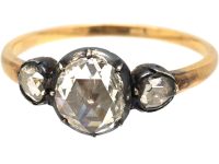 Georgian 15ct Gold & Silver, Three Stone Rose Diamond Ring