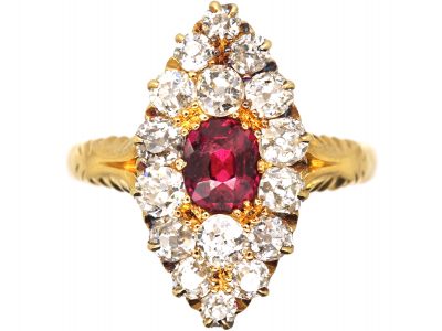 Victorian 18ct Gold Marquise Ring set with a Ruby & Diamonds