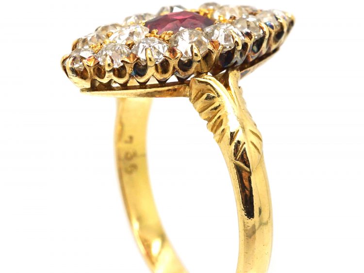 Victorian 18ct Gold Marquise Ring set with a Ruby & Diamonds