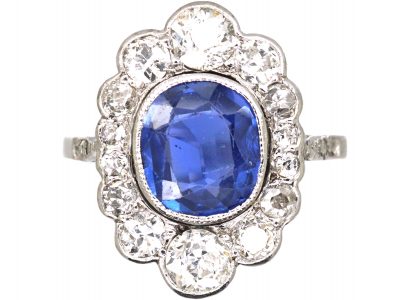 Private: French Import 18ct White Gold & Platinum,Sapphire & Diamond Cluster Ring