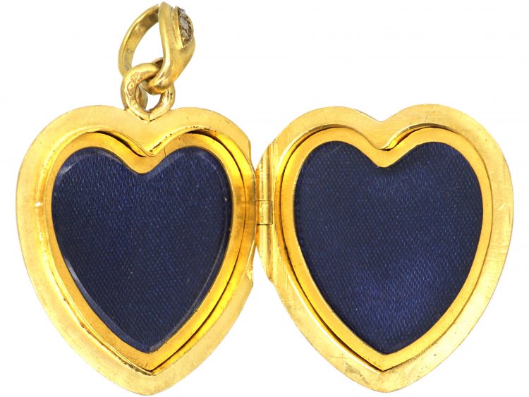 Large Victorian 18ct Gold Heart Locket set with a Turquoise & Rose Diamonds
