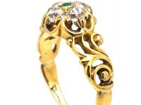 Early 19th Century 18ct Gold Cluster Ring set with Old Mine Cut Diamonds & An Emerald