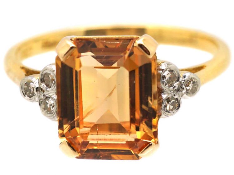 Art Deco 18ct Gold & Platinum Ring set with a Topaz with Diamond Set Shoulders
