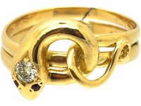 Victorian 18ct Gold Coily Snake Ring set with a Diamond & Ruby Eyes