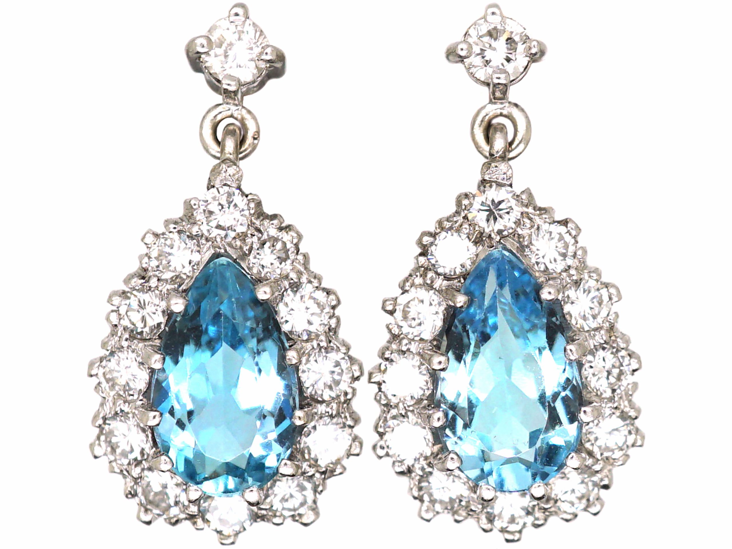 18ct White Gold 0.67ct Pear Aquamarine and Diamond Stud Earrings