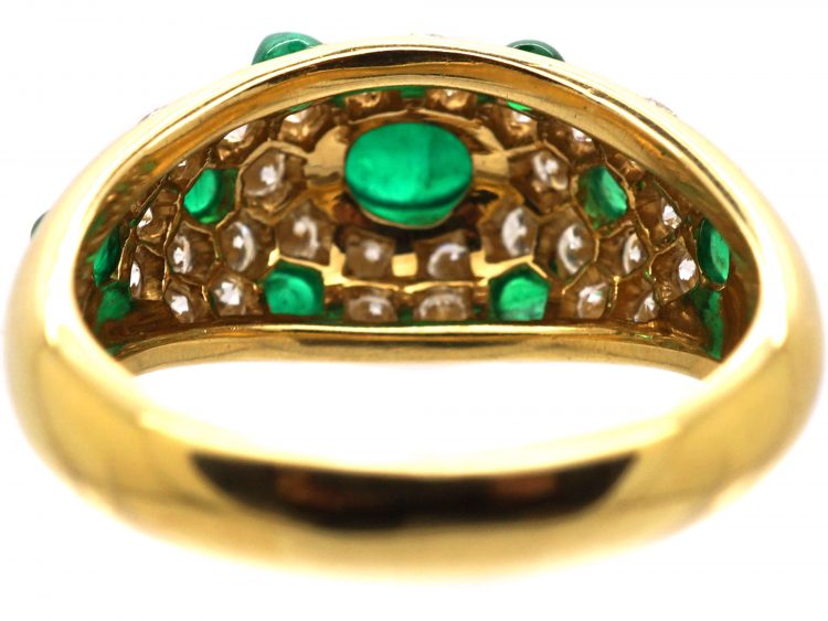 18ct Gold Ring by Cartier set with Cabochon Emeralds & Diamonds