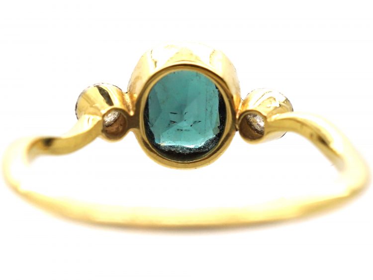Edwardian 18ct Gold & Platinum, Green Tourmaline & Diamond Three Stone Ring