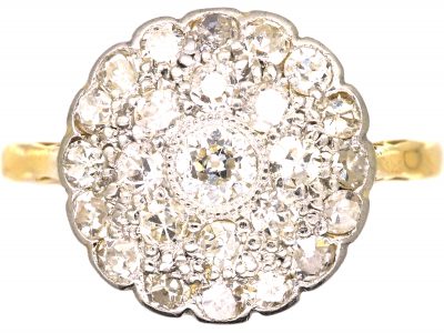 Edwardian 18ct Gold & Platinum, Diamond Pave Set Cluster Ring