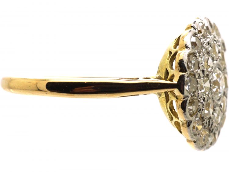 Edwardian 18ct Gold & Platinum, Diamond Pave Set Cluster Ring