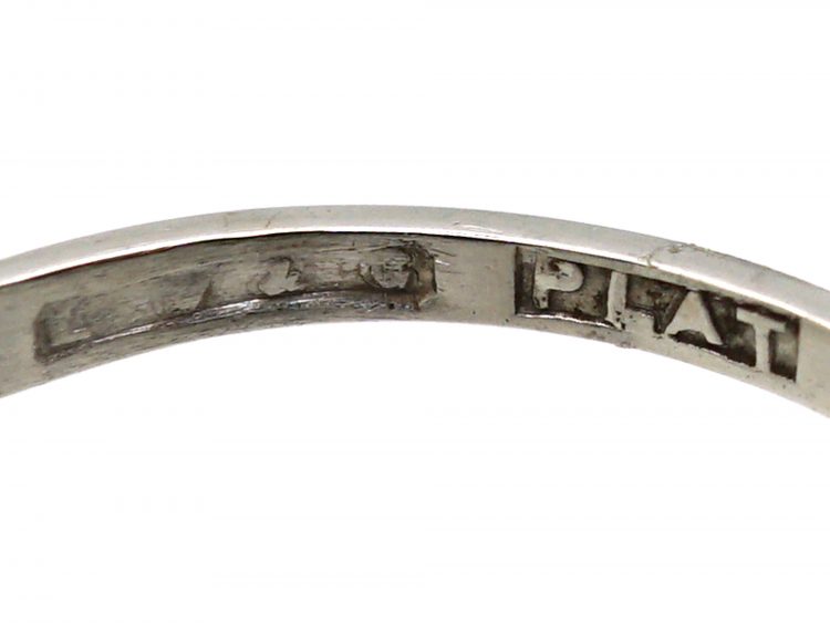 Art Deco Platinum, Rectangular Step Cut Diamond Ring with Diamond Set Shoulders