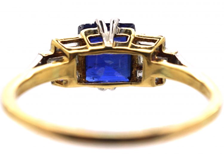 Art Deco 18ct Gold & Platinum Ring set with a Sapphire & Baguette Cut Diamonds