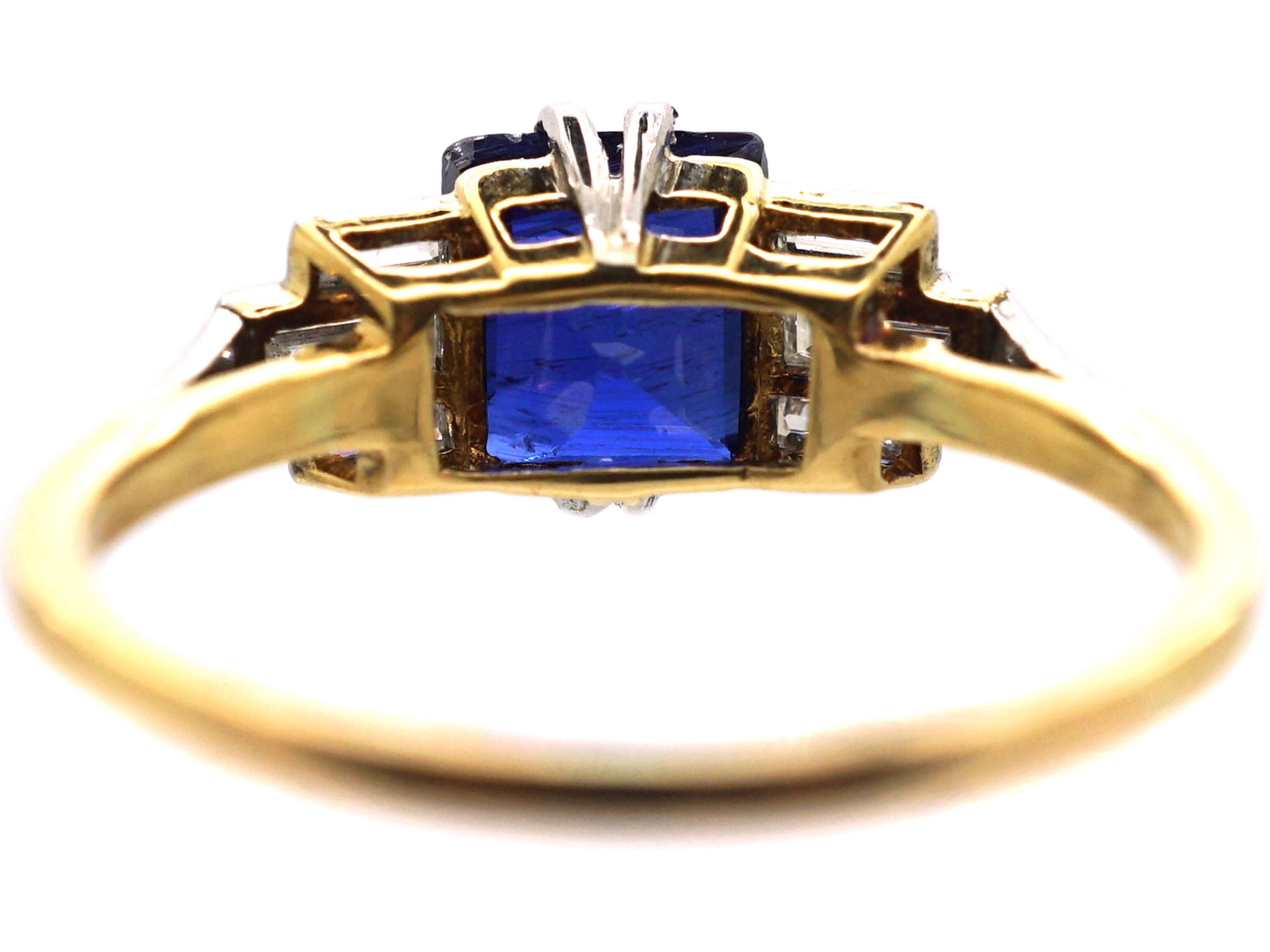 Art Deco 18ct Gold & Platinum Ring set with a Sapphire & Baguette Cut ...