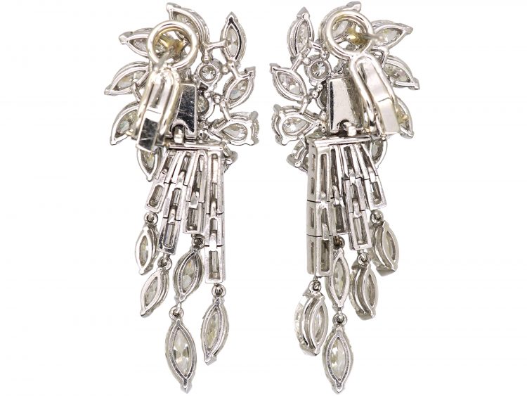 Mid Century 18ct White Gold Diamond Drop Night & Day Earrings in Original Case