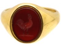 Edwardian 18ct Gold Signet Ring with Carnelian Intaglio of a Cockerel