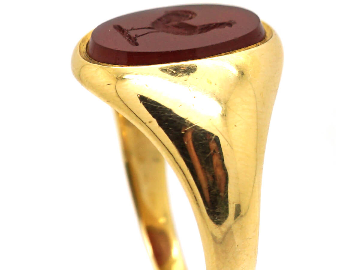 Edwardian 18ct Gold Signet Ring with Carnelian Intaglio of a Cockerel ...