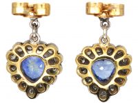 18ct White Gold, Sapphire & Diamond Heart Shaped Drop Earrings