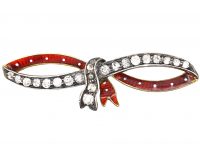 Edwardian 15ct Gold & Silver, Red & White Enamel & Diamond Bow Brooch