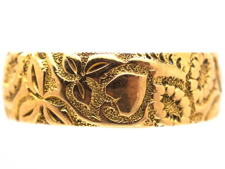 Edwardian 18ct Gold Wedding Ring with Ivy & Heart Motifs