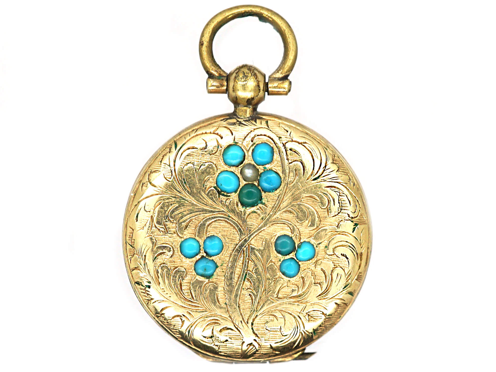 Early 19th Century Round Locket with Turquoise Forget Me Not Motif ...