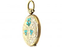 Early 19th Century Round Locket with Turquoise Forget Me Not Motif