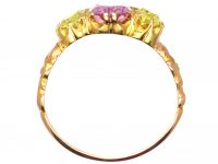 Early 19th Century 15ct Gold, Pink Topaz & Chrysolite Three Stone Ring