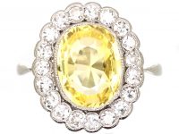 Edwardian 18ct White Gold & Platinum, Yellow Sapphire & Diamond Cluster Ring