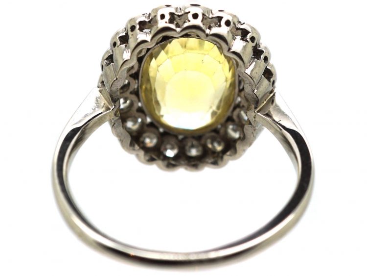 Edwardian 18ct White Gold & Platinum, Yellow Sapphire & Diamond Cluster Ring