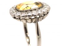 Edwardian 18ct White Gold & Platinum, Yellow Sapphire & Diamond Cluster Ring