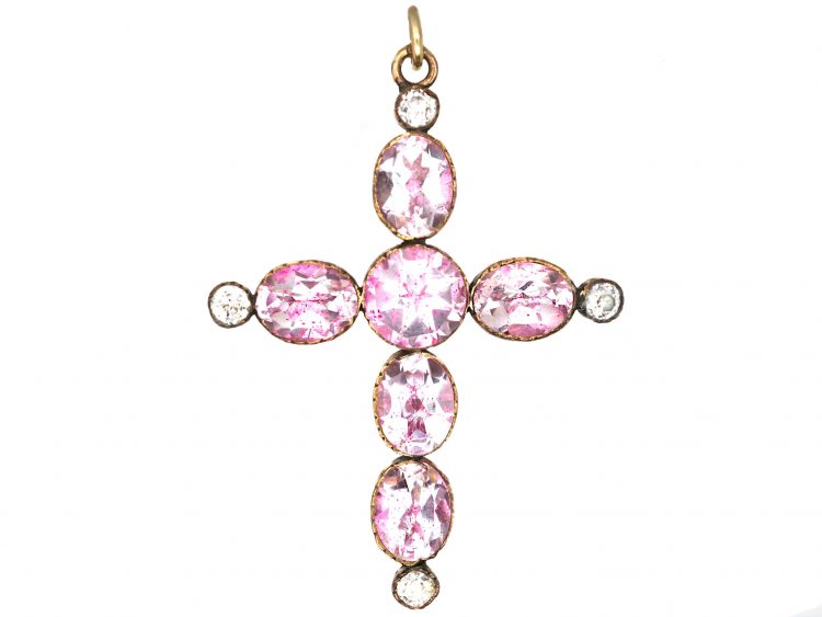 Georgian 18ct Gold, Pink Topaz & Diamond Cross