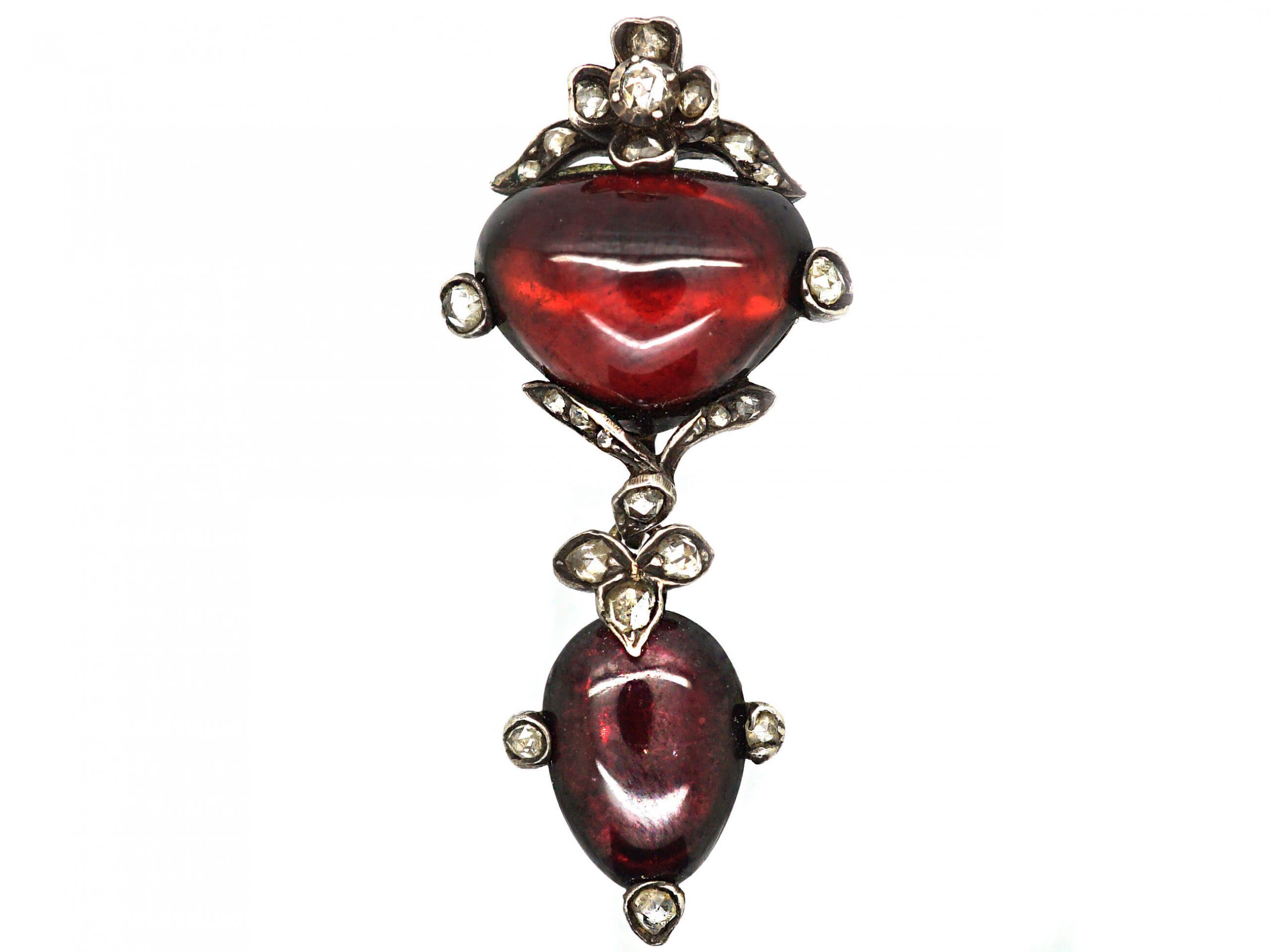 Victorian Gold, Cabochon Garnet & Rose Diamond Pendant (763w) 