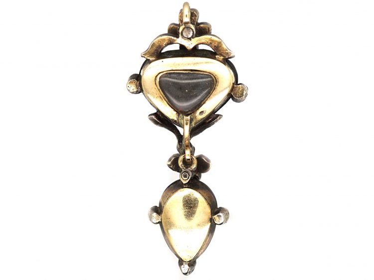 Victorian Gold, Cabochon Garnet & Rose Diamond Pendant