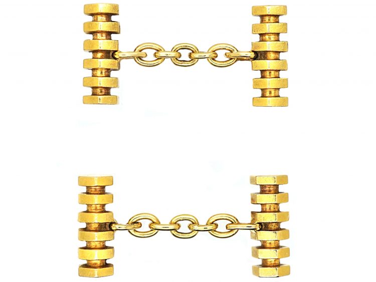 French Early 20th Century 18ct Gold Ridged Cufflinks