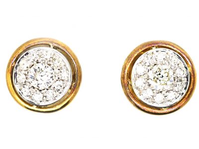 Art Deco 18ct Yellow Gold & Platinum, Diamond Cluster Earrings