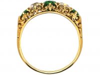 Edwardian 18ct Gold, Carved Half Hoop Five Stone Ring set with Green Garnets & Diamonds