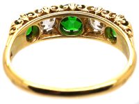 Edwardian 18ct Gold, Carved Half Hoop Five Stone Ring set with Green Garnets & Diamonds