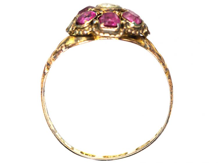 Victorian 15ct Gold, Ruby & Natural Split Pearl Cluster Ring