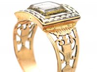 Georgian 9ct Gold Ring with Hair Compartment & Black & White Enamel Detail