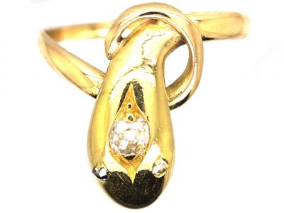 19th Century 14ct Gold Snake Ring set with a Diamond