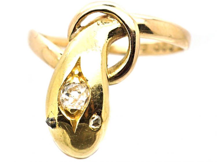 19th Century 14ct Gold Snake Ring set with a Diamond